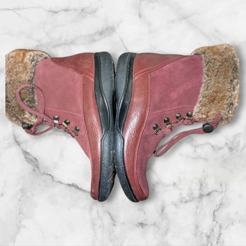 Clarks Kearns Ramsey women's suede faux fur-Llned boots, size 9, burgundy